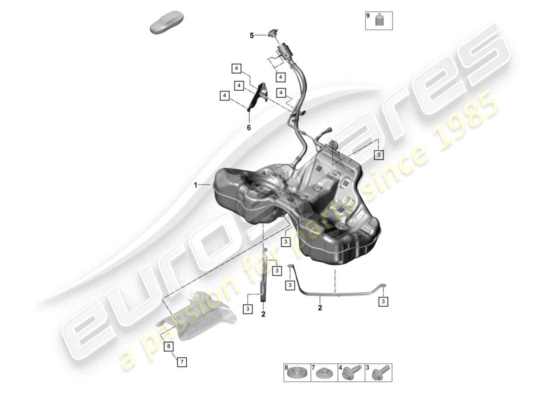 porsche 2022 (panamera 971-2) tanque de combustible con accesorios diagrama de piezas