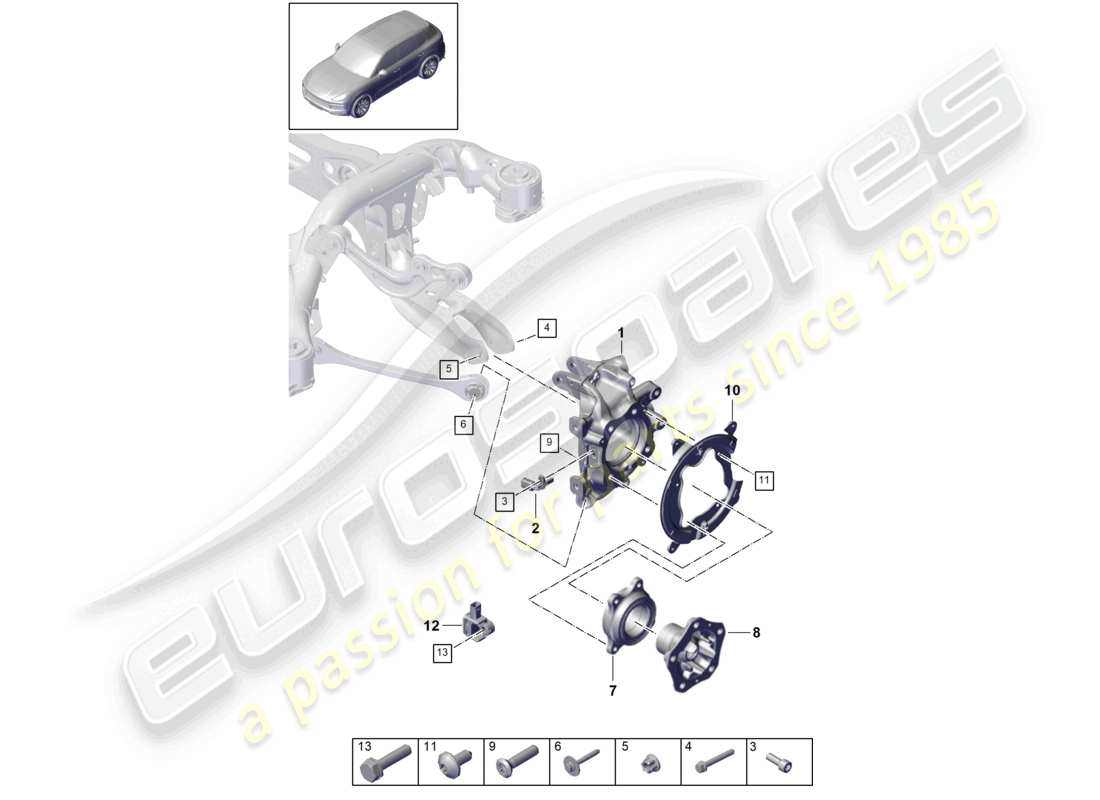 porsche 2023 (cayenne e3 9ya/9yb) diagrama de piezas del cubo de la rueda del soporte de la rueda