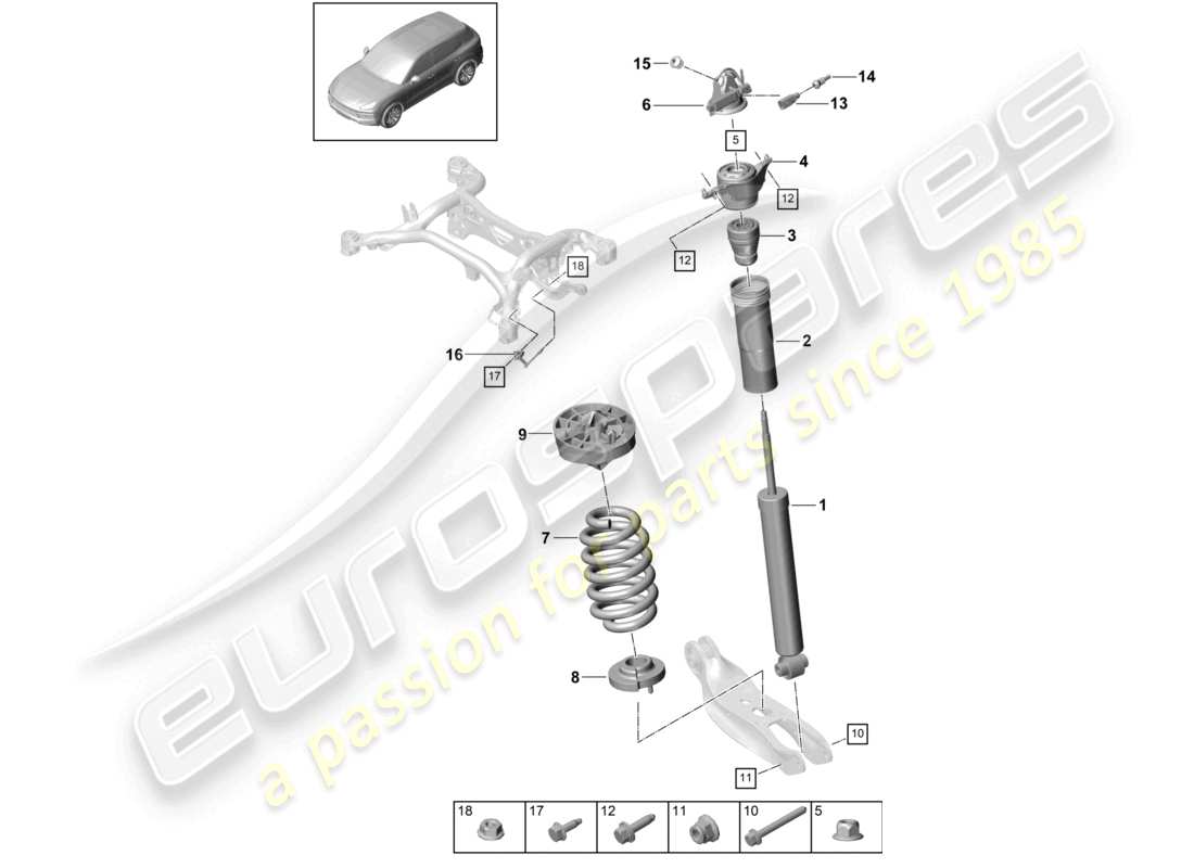 porsche 2023 (cayenne e3 9ya/9yb) suspensión de resorte de acero resorte helicoidal amortiguadores sensor de nivel diagrama de piezas