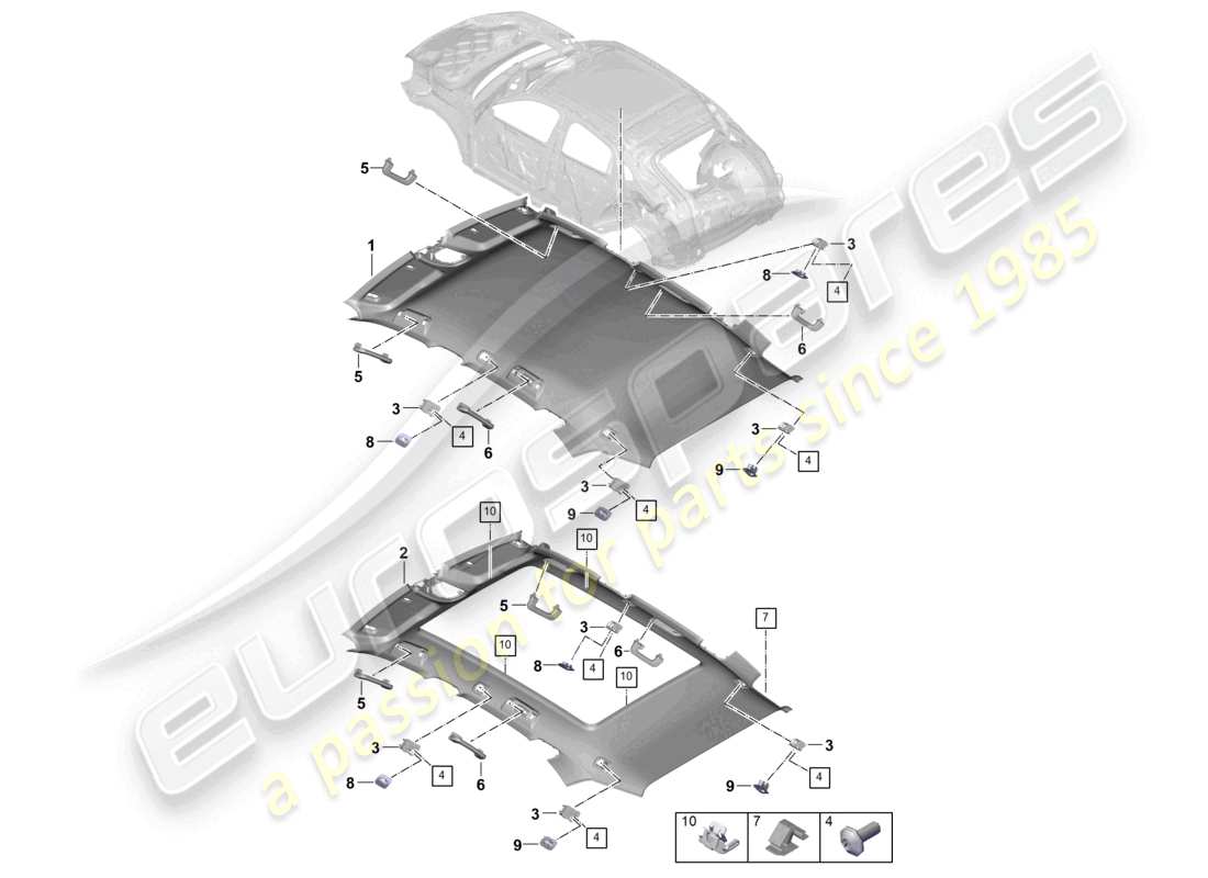 porsche 2023 (cayenne e3 pa) diagrama de piezas del coupé de molduras de techo y accesorios