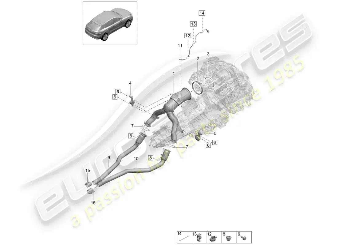 porsche 2019 (macan) catalizador diagrama de piezas