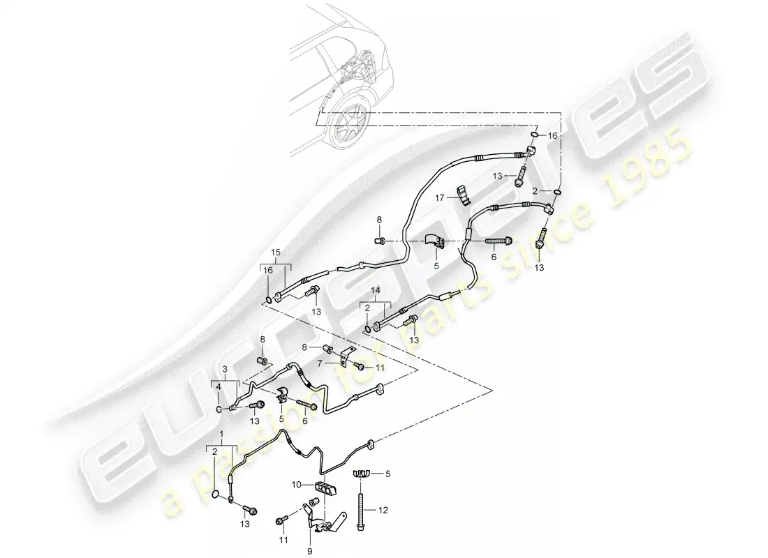 porsche 2005 (cayenne e1 9pa) circuito refrigerante diagrama de piezas
