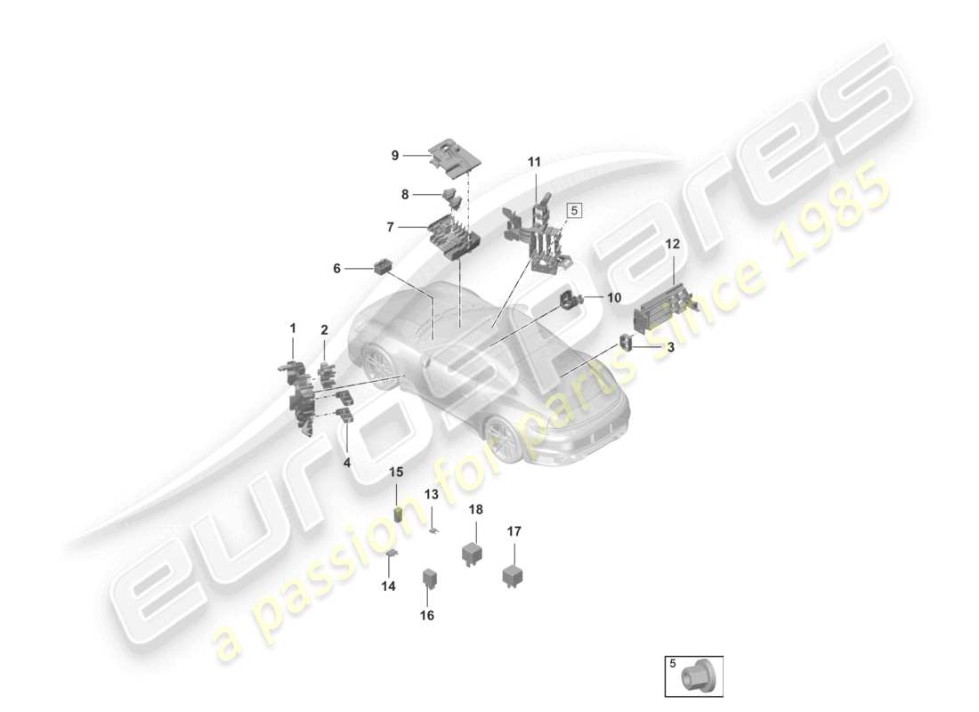 porsche 2024 (992-2 turbo / s) diagrama de piezas del tablero de control eléctrico central