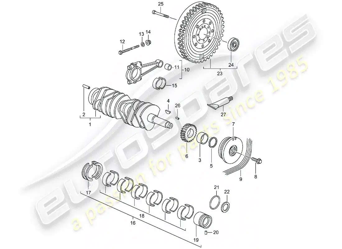 porsche 2004 (996 turbo / gt2) cigüeñal diagrama de piezas