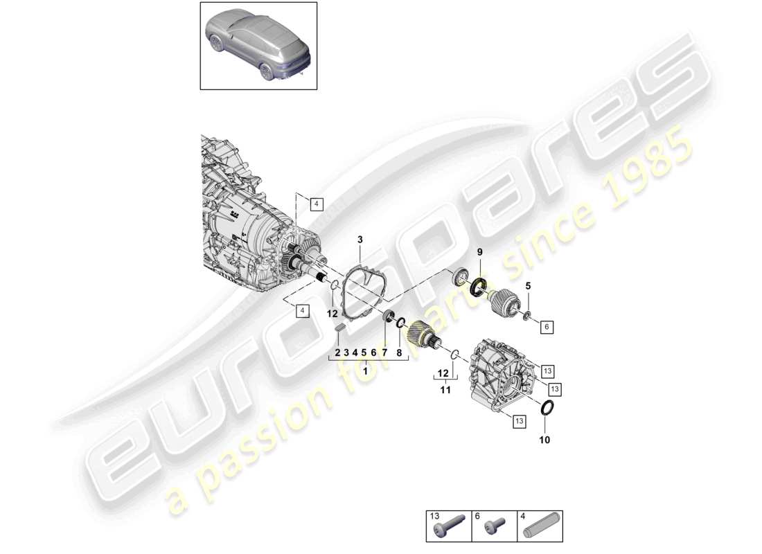 porsche 2022 (cayenne e3 9ya/9yb) 8-speed caja de cambios automática para tracción en las cuatro ruedas engranaje de salida diagrama de piezas del eje del eje