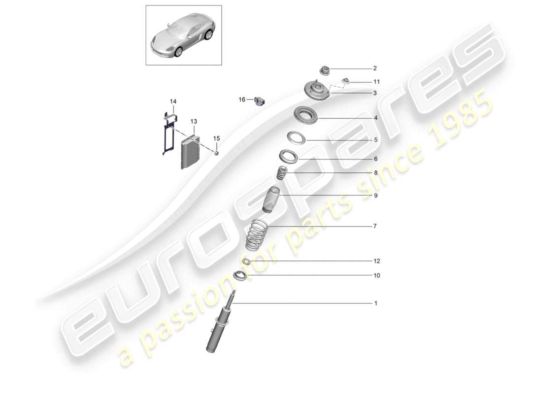 porsche 2024 (718 cayman) diagrama de piezas de los amortiguadores de suspensión