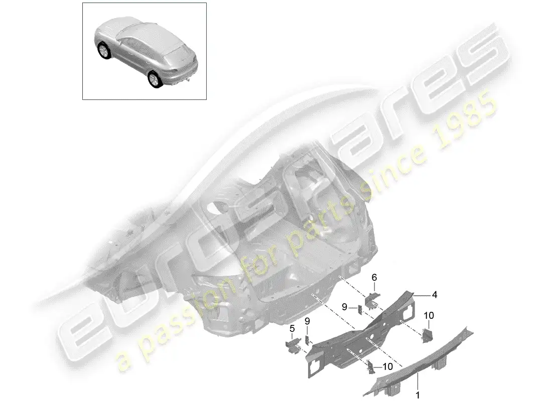 porsche 2014 (macan) extremo posterior diagrama de piezas
