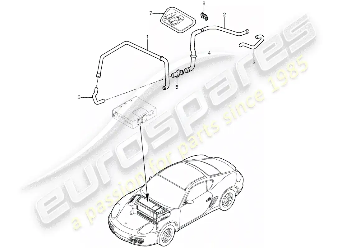 porsche 2012 (987 cayman) compartimiento de equipaje diagrama de piezas