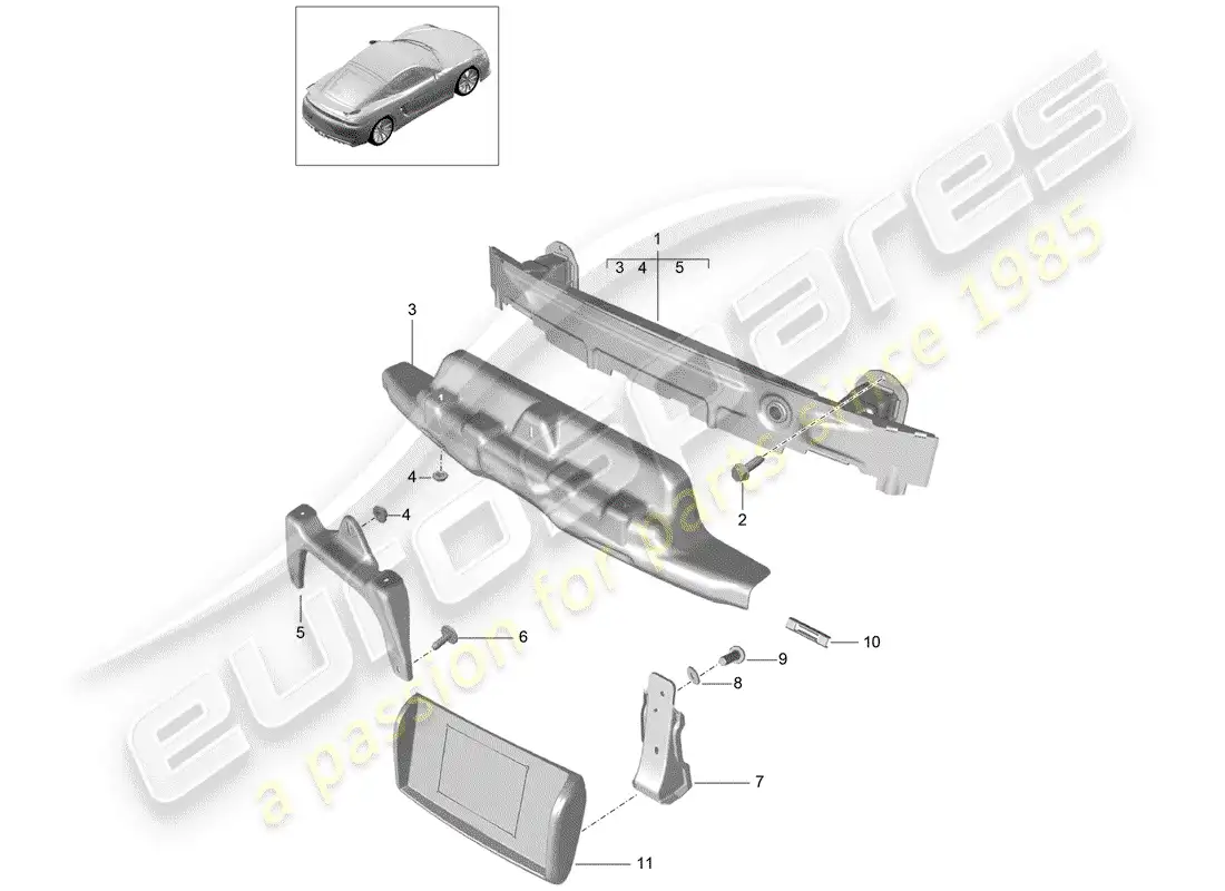 porsche 2016 (981 cayman gt4) diagrama de piezas del soporte de parachoques