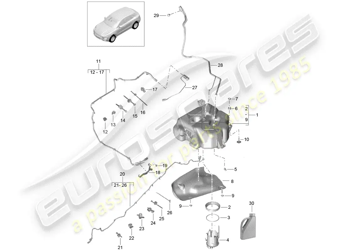 porsche 2015 (macan) ex. sistema de control de emisiones diagrama de piezas