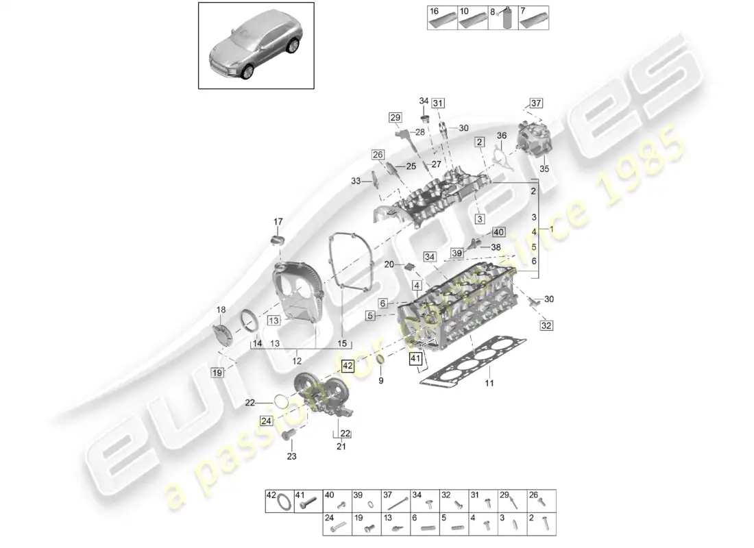 porsche 2020 (macan) cabeza de cilindro diagrama de piezas