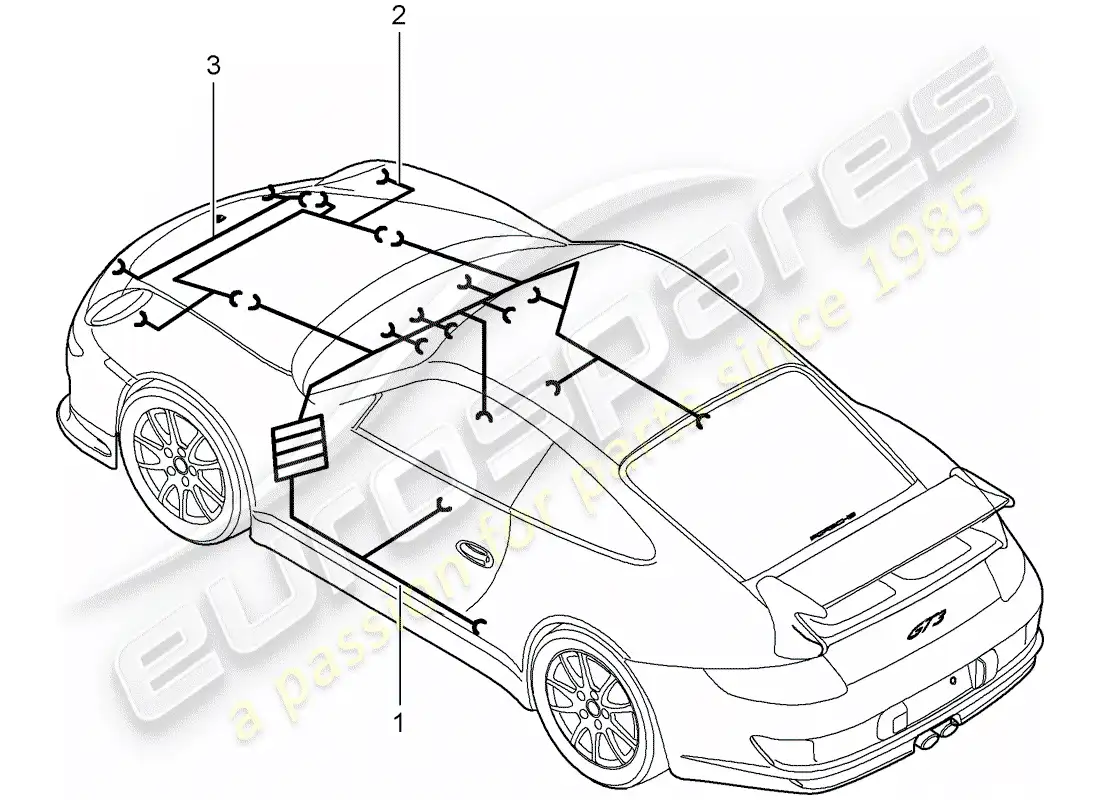 porsche 2007 (997-1 gt3) cableando arneses diagrama de piezas
