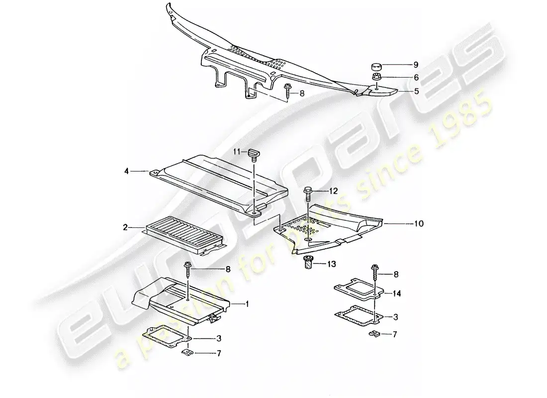 porsche 2001 (986 boxster) elemento filtrante de polvo y polen - tapas - capo diagrama de piezas