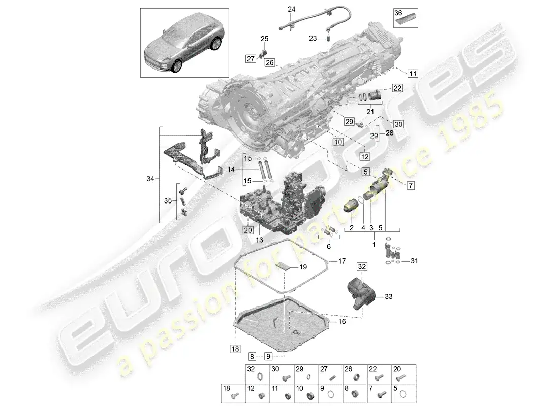 porsche 2019 (macan) - pdk - diagrama de piezas
