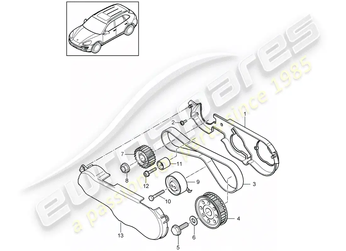 porsche 2013 (cayenne e2 92a) diagrama de piezas de la correa dentada