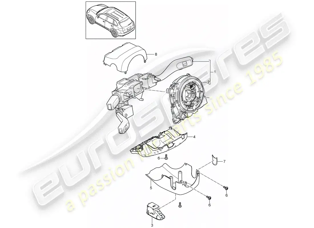 porsche 2013 (cayenne e2 92a) diagrama de piezas del interruptor de la columna de dirección
