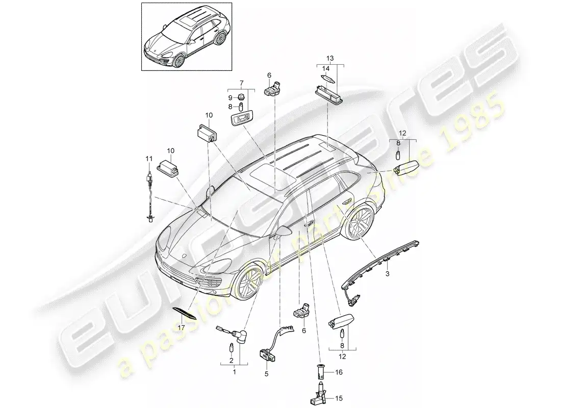 porsche 2012 (cayenne e2 92a) luces interiores diagrama de piezas