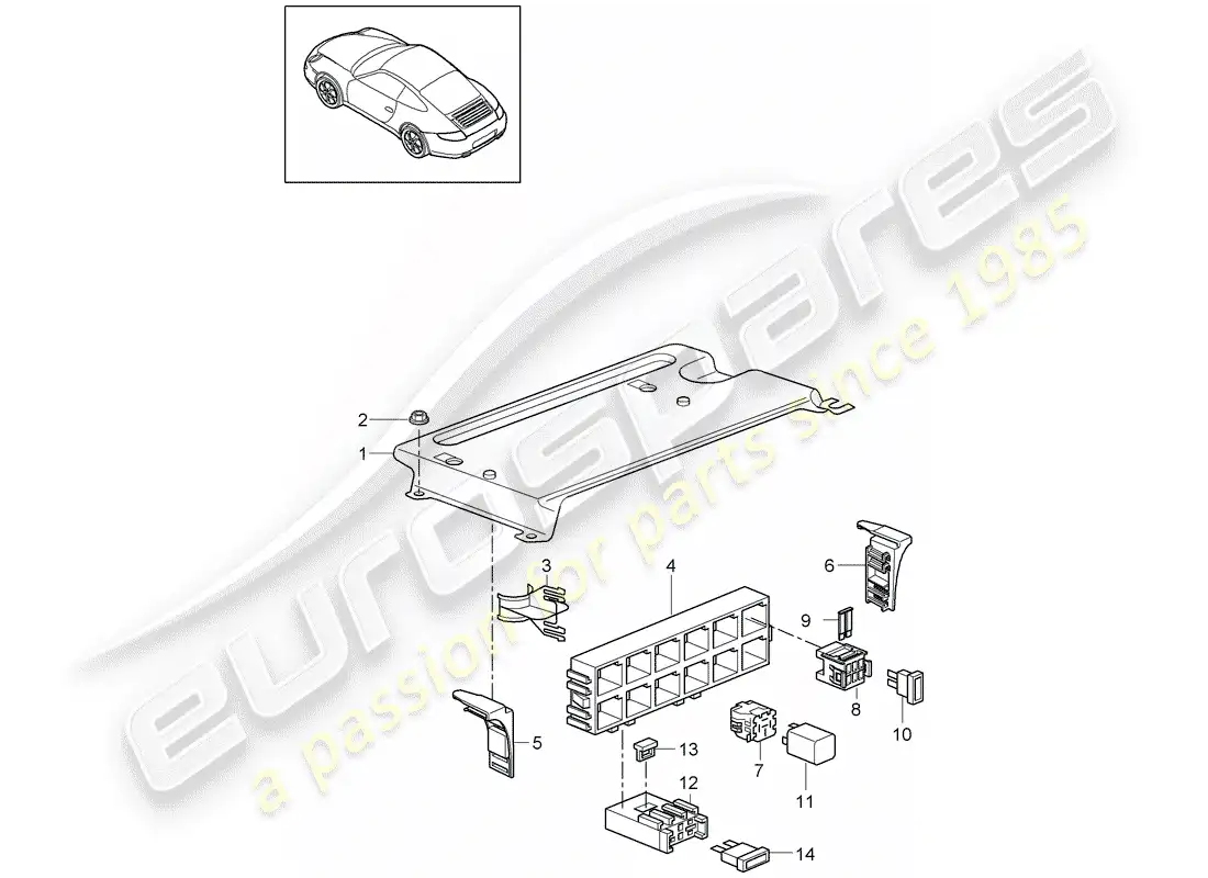 porsche 2012 (997-2) caja de fusibles/placa de relés diagrama de piezas