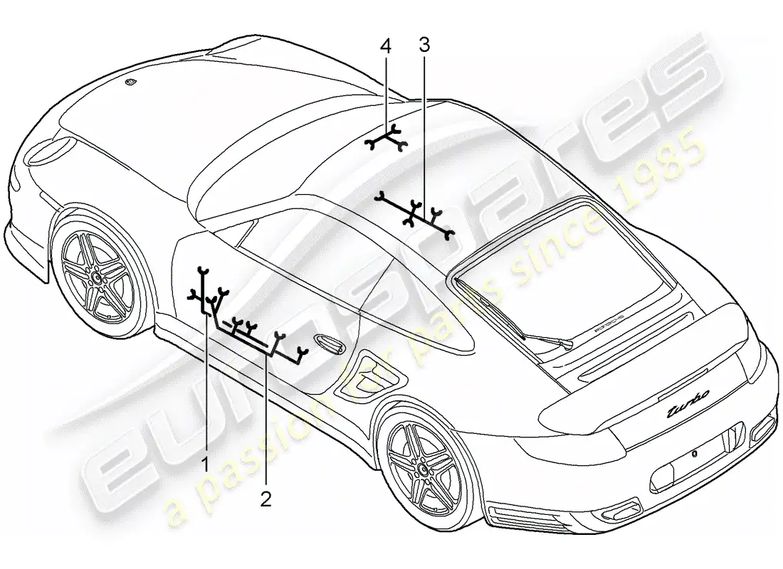 porsche 2013 (997-2 turbo / gt2 rs) cableando arneses diagrama de piezas