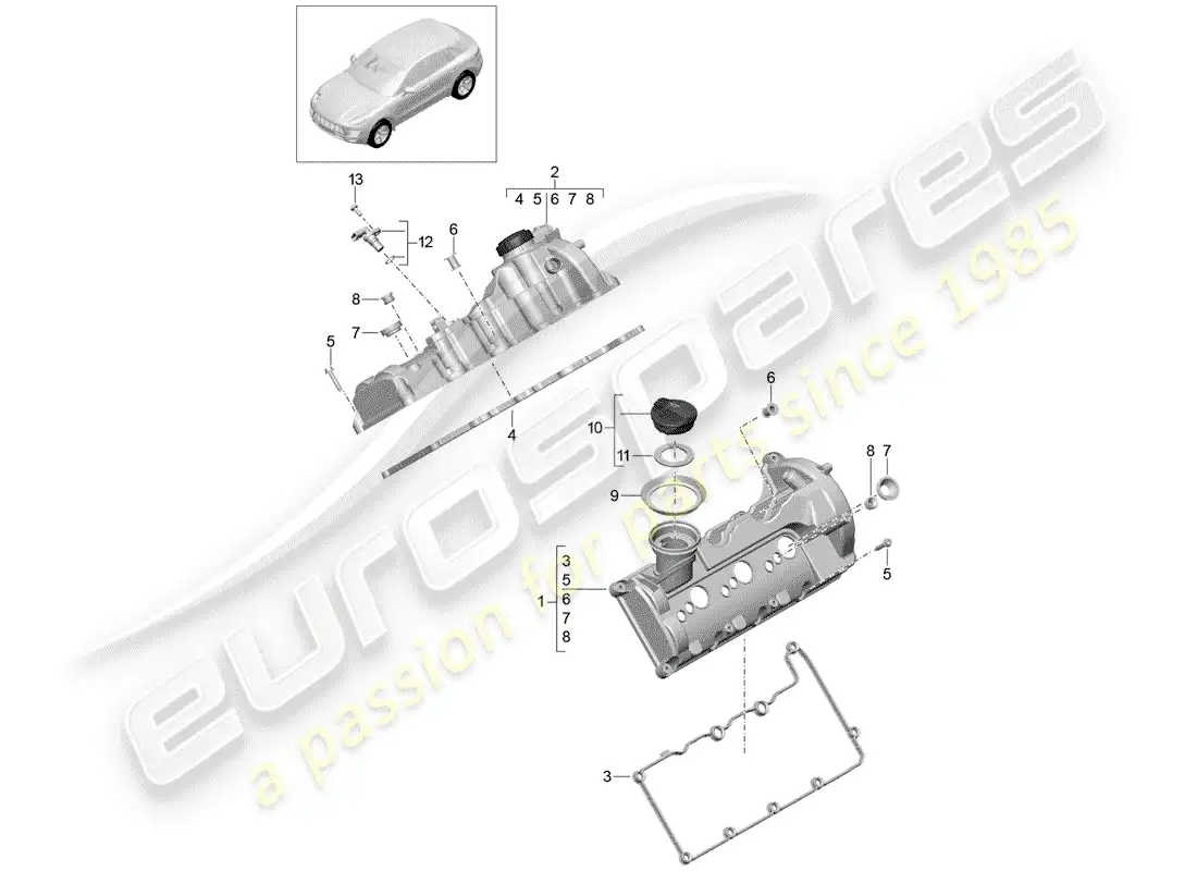 porsche 2017 (macan) valve cover diagrama de piezas