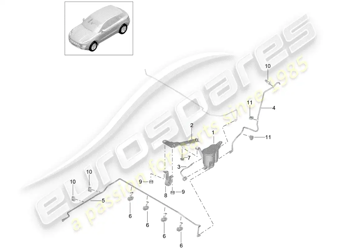 porsche 2015 (macan) bote de emisiones evaporativas diagrama de piezas