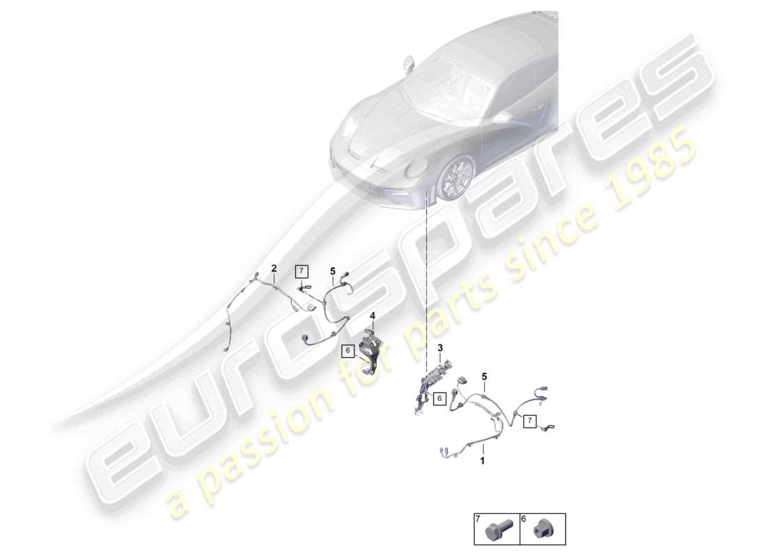 porsche 2025 (992-2 gt3) conjunto de cableado para parachoques conjunto de cableado para el arnés de cableado de la parte delantera para el sistema de frenos antibloqueo -abs- diagrama de piezas