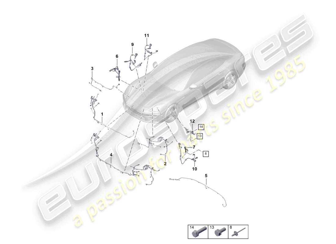 porsche 2025 (panamera 976) diagrama de piezas del arnés de cableado del parachoques delantero del abs para suspensión autonivelante