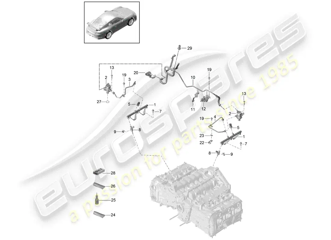 porsche 2016 (991-1 r/gt3/rs) tubo de recogida de combustible diagrama de piezas