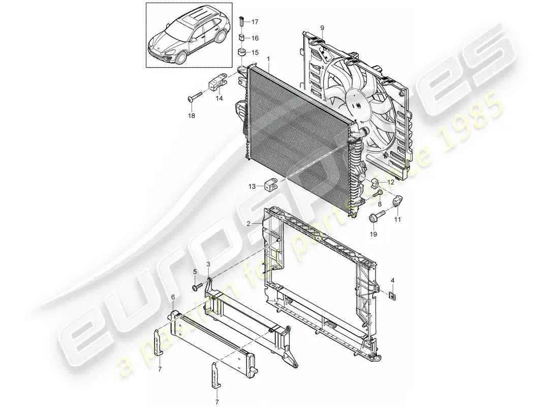 porsche 2013 (cayenne e2 92a) refrigeración por agua 3 diagrama de piezas