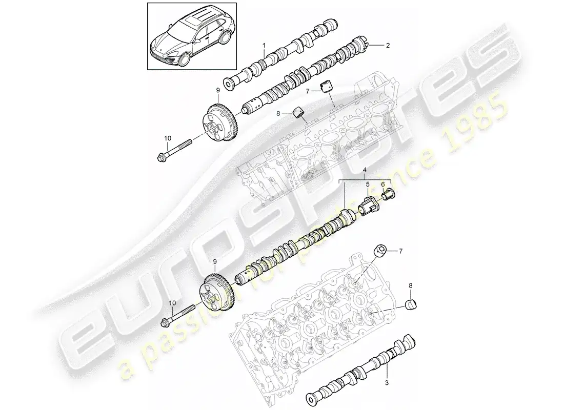 porsche 2013 (cayenne e2 92a) diagrama de piezas del árbol de levas