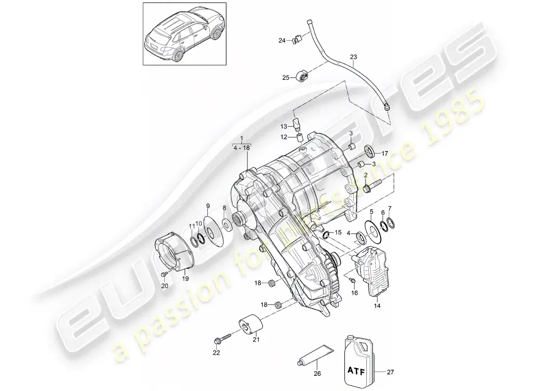 porsche 2013 (cayenne e2 92a) diagrama de piezas de la caja de transferencia
