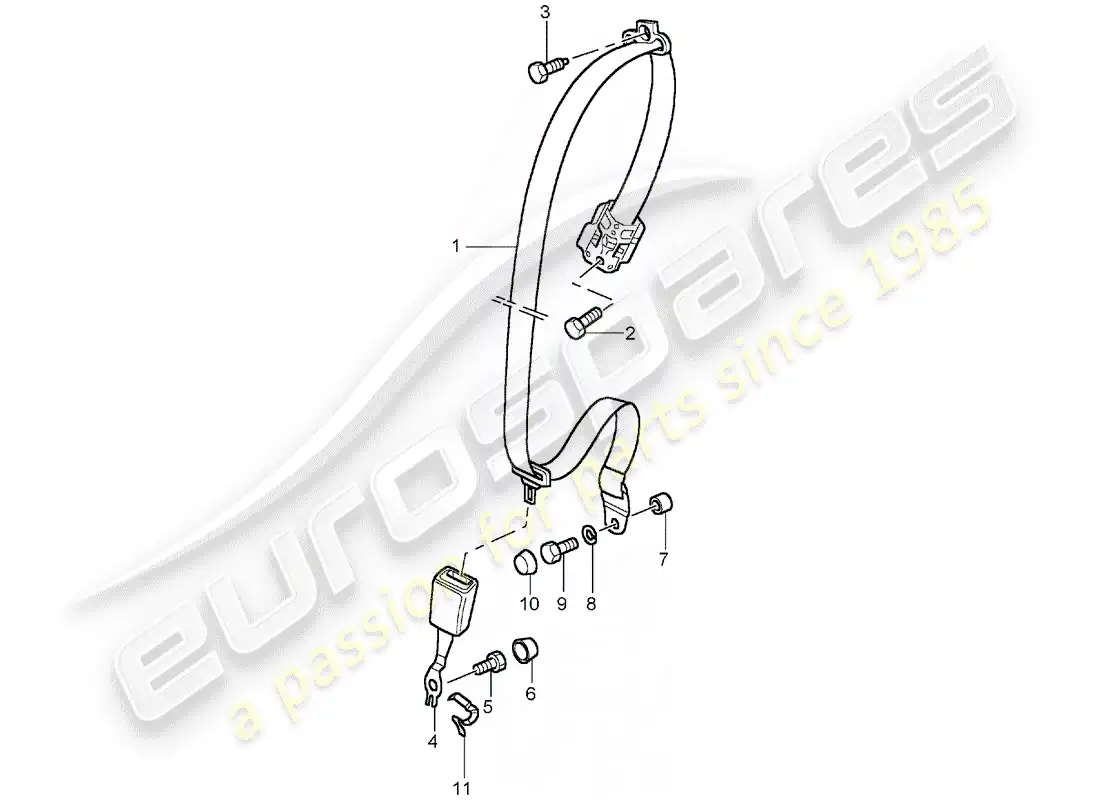 porsche 2004 (996 turbo / gt2) cinturón de seguridad diagrama de piezas