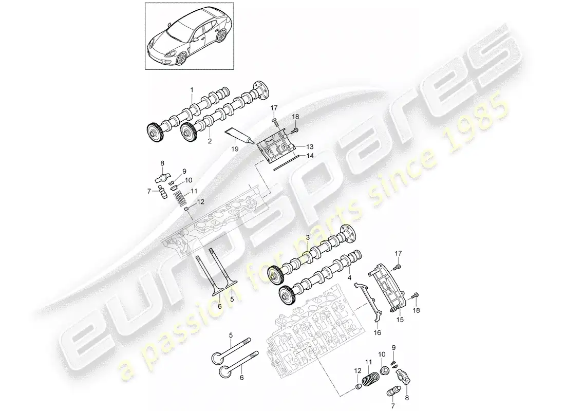 porsche 2013 (panamera 970) árbol de levas, válvulas diagrama de piezas