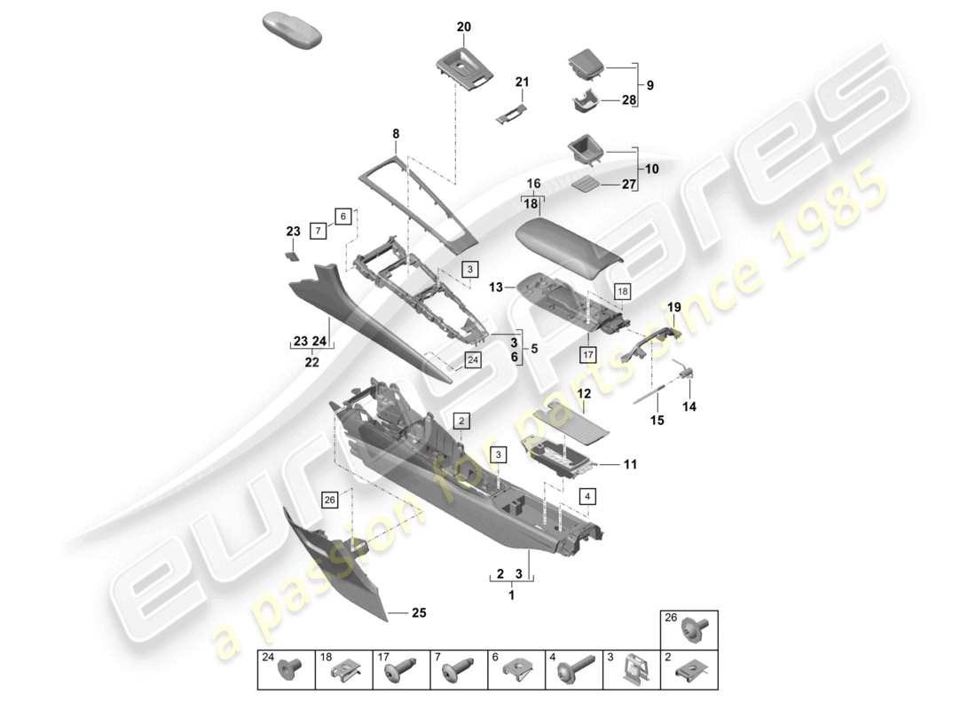porsche 2021 (718 cayman gt4) diagrama de piezas de la consola central