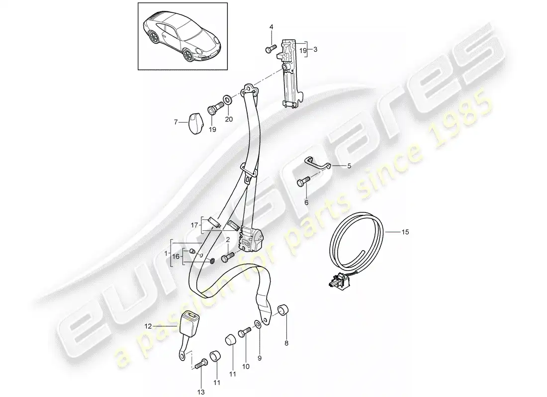 porsche 2012 (997-2) cinturón de seguridad diagrama de piezas