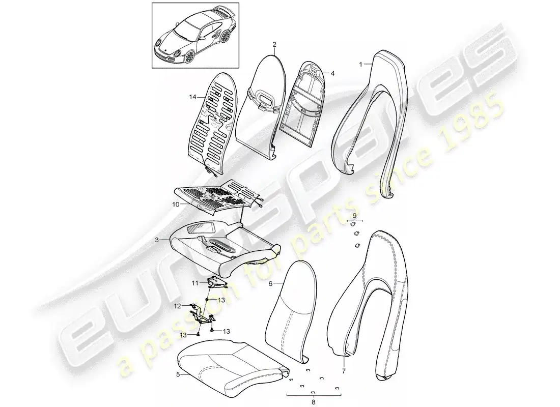 porsche 2013 (997-2 turbo / gt2 rs) parte de espuma diagrama de piezas