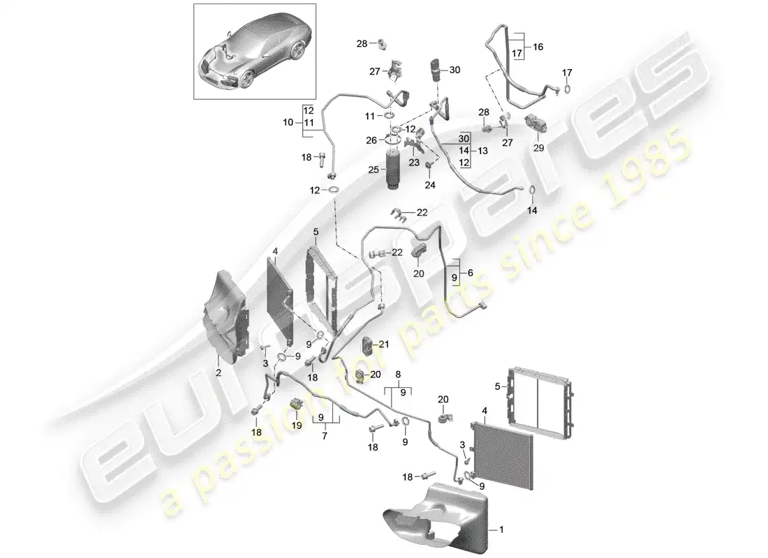 porsche 2014 (991-1) circuito refrigerante diagrama de piezas