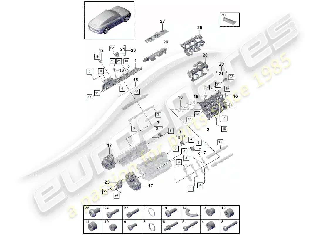 porsche 2019 (panamera 971-1) cubierta de tapa de cilindro diagrama de piezas