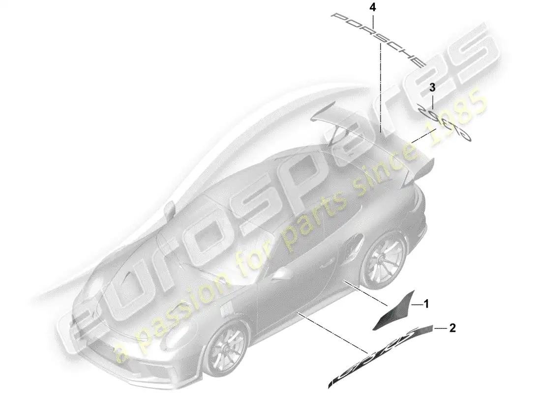 porsche 2018 (991-2 r/gt3/rs) recortar papel de aluminio diagrama de piezas