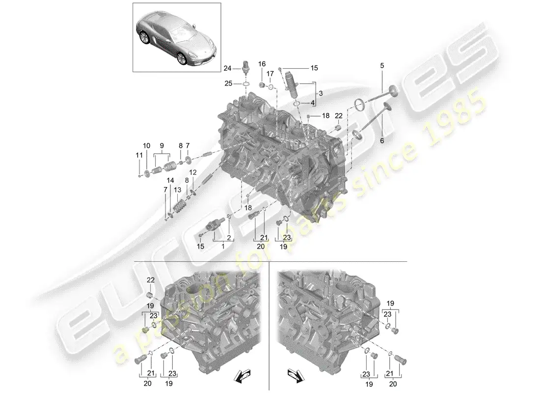 porsche 2015 (981 cayman) cabeza de cilindro diagrama de piezas
