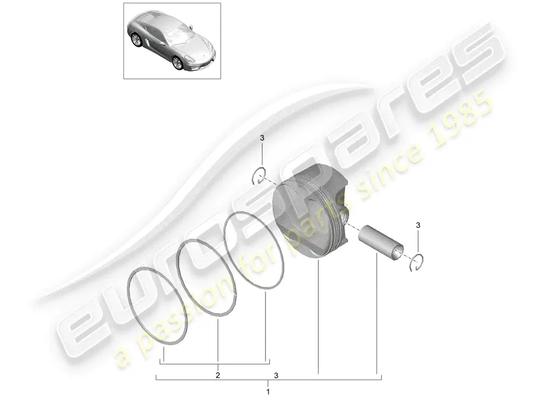 porsche 2016 (981 cayman) pistón diagrama de piezas