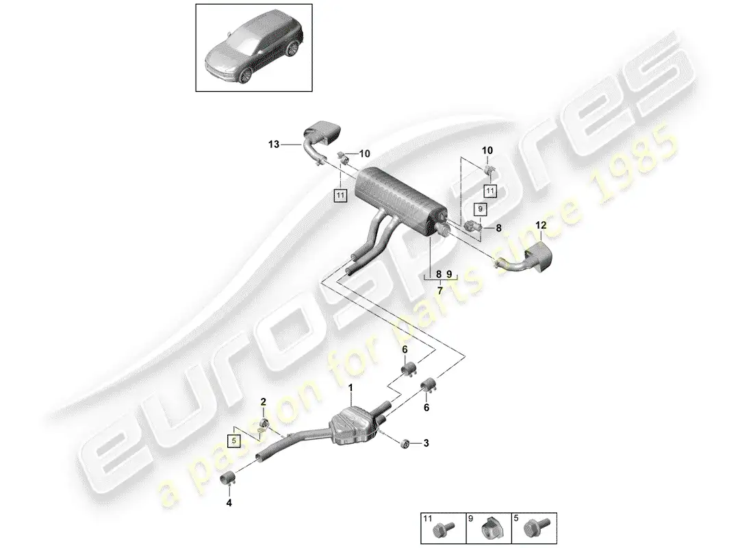 porsche 2020 (cayenne e3 9ya/9yb) sistema de escape diagrama de piezas