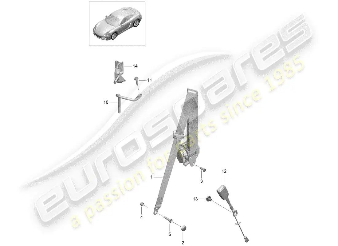 porsche 2016 (981 cayman) cinturón de seguridad diagrama de piezas