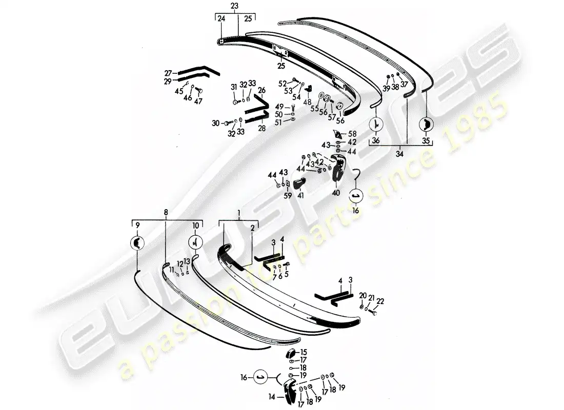 porsche 1960 (356b/356c) parachoque diagrama de piezas