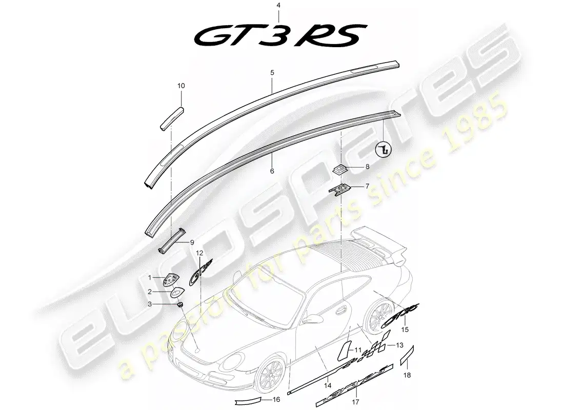 porsche 2007 (997-1 gt3) placas de identificación diagrama de piezas