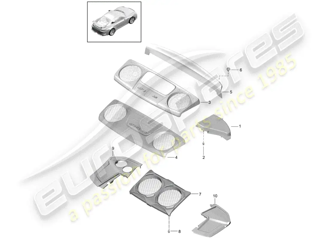 porsche 2016 (991-1 r/gt3/rs) recubrimiento diagrama de piezas