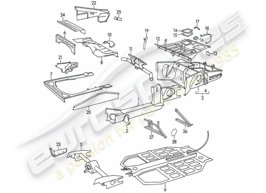 porsche 1956 (356/356a) marco diagrama de piezas