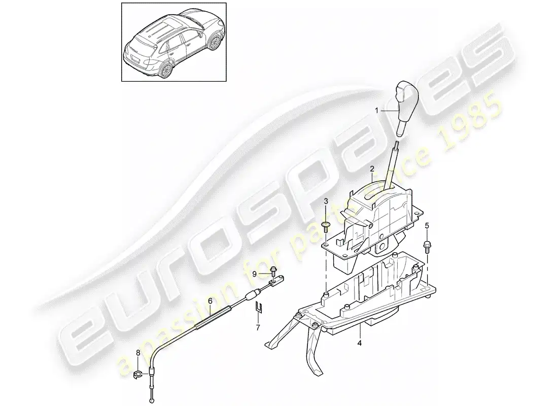 porsche 2013 (cayenne e2 92a) diagrama de piezas de la palanca selectora
