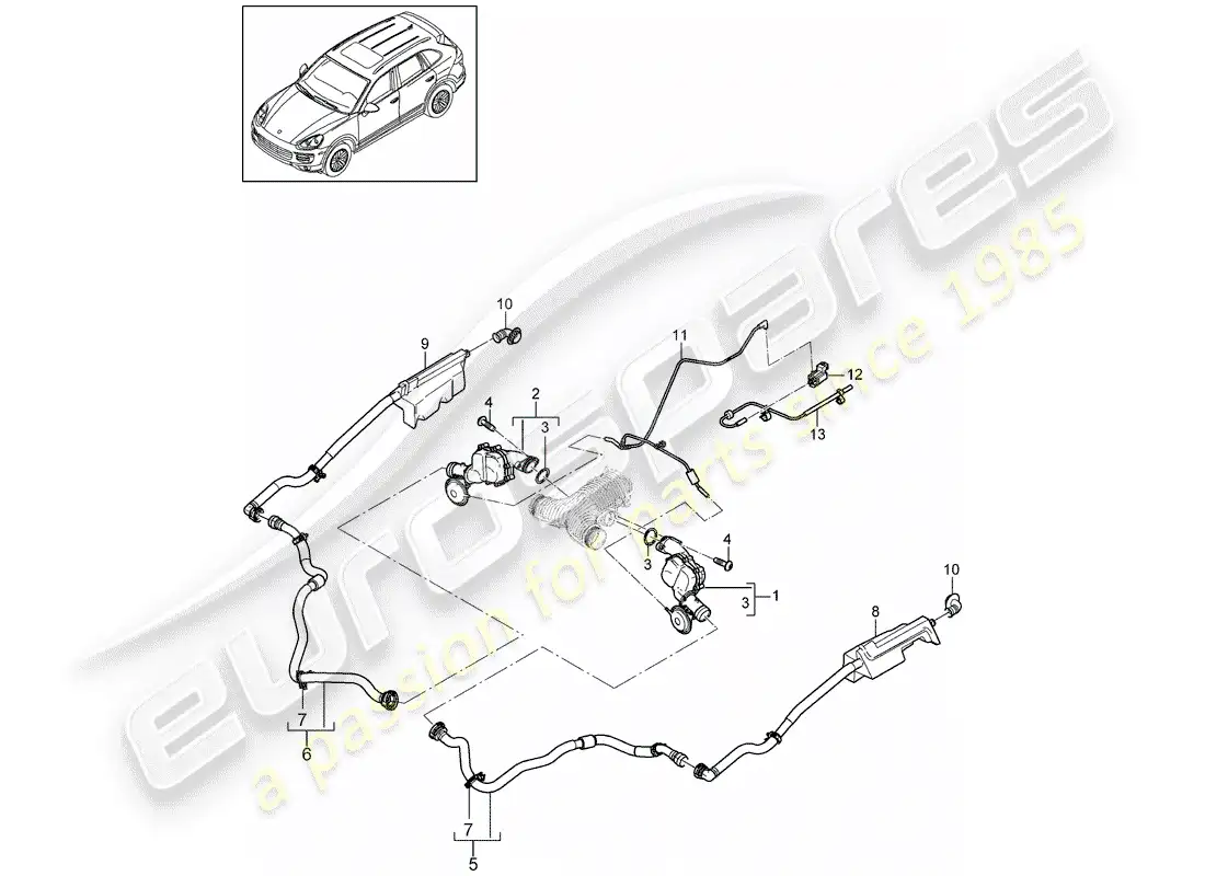 porsche 2013 (cayenne e2 92a) diagrama de piezas del enfriador de aire de carga