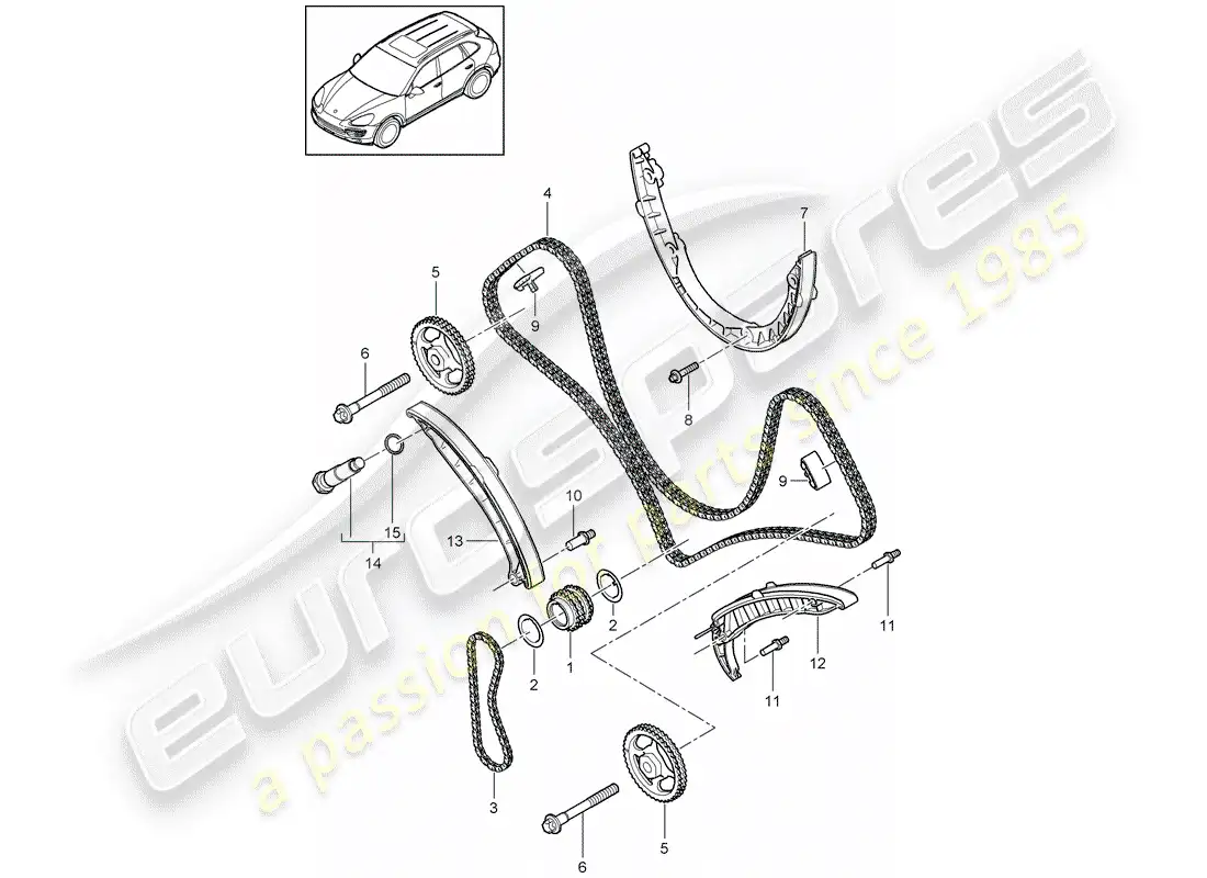 porsche 2013 (cayenne e2 92a) diagrama de piezas de la cadena de distribución